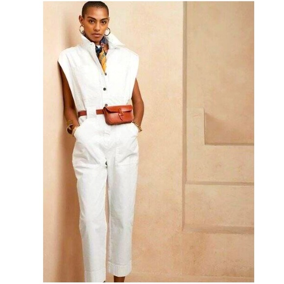 Banana Republic Pants - Banana Republic white cotton tailored utility safari jumpsuit size Petite XXS